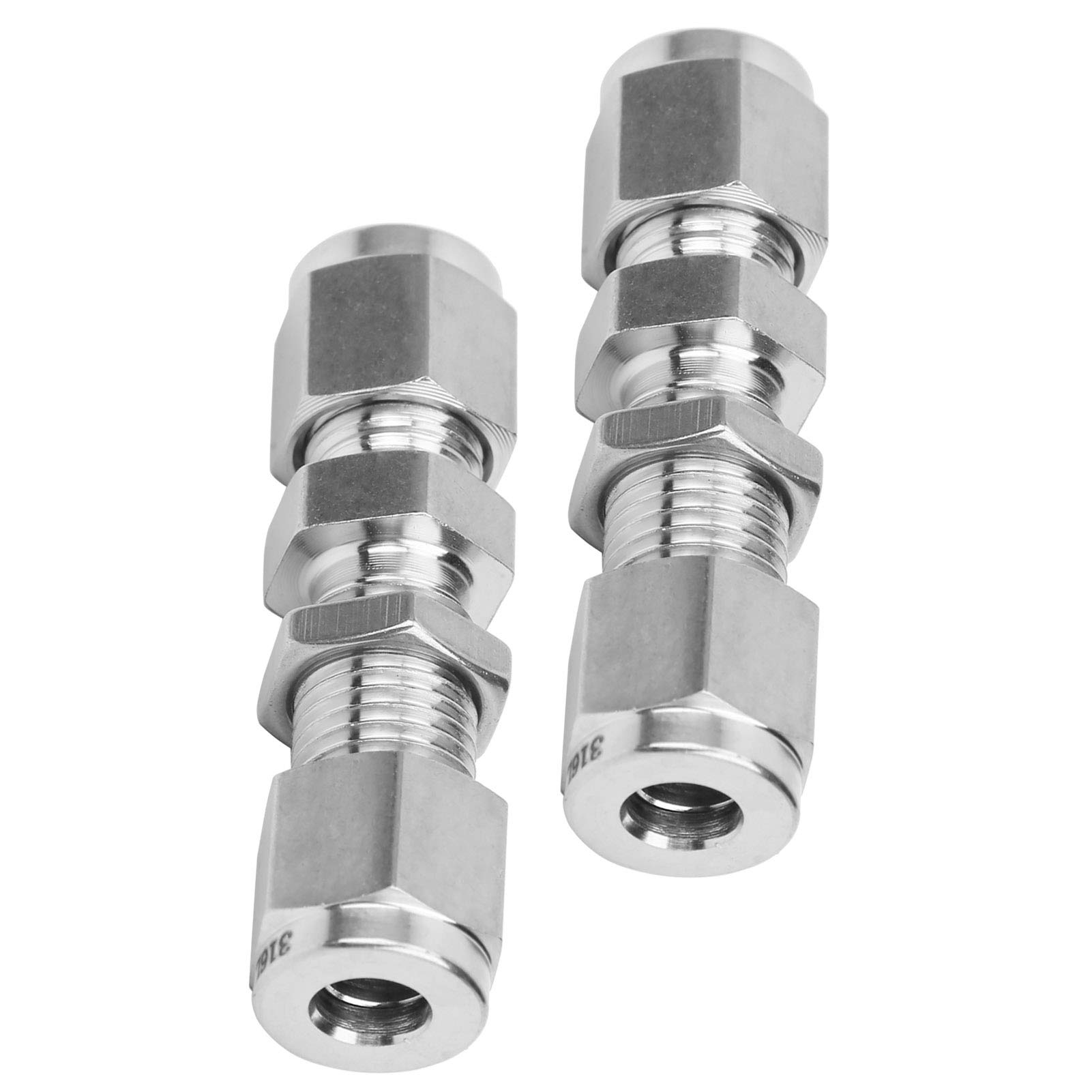 2Pcs 316 Stainless Steel Bulkhead Connector, Double Ferrule Plate Fitting Joint, Installation, Pressure, Good Sealing, to (F1 / 4)