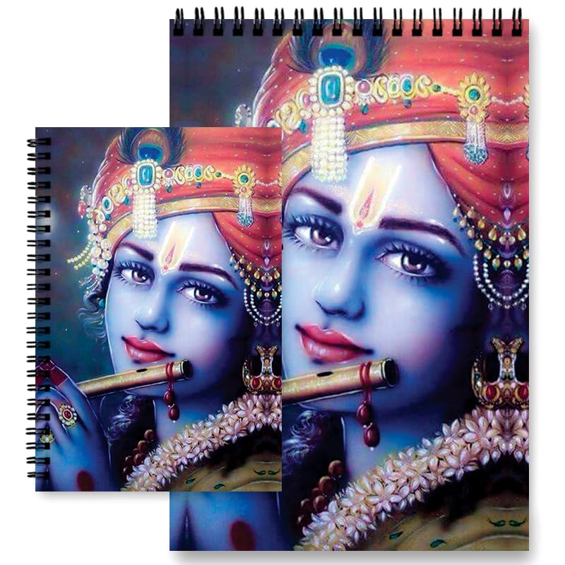 DASM UNITED Pack of 2 A4 A5 Printed Sketch Drawing Book Diary Notebook 100 GSM Unruled Pages Set of 2 Writing Notepad Journal Planner Organizer Combo- Shri Krishna Face