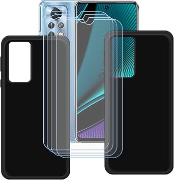 [2 Pack] Black Cover for Infinix Note 11 Pro + [4 Pack] HD Tempered Glass, Silicone Shell TPU Protective Back Case - Scratch Screen Protector for Infinix Note 11 Pro 6,95"