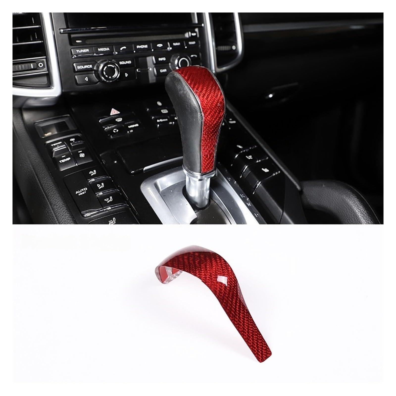 GSGBMD Compatible for Porsche Cayenne 2011-2017 Real Carbon Fiber Car Center Console Gear Shift Knob Cover Decoration Car Accessories(Gear Sequins - Red)