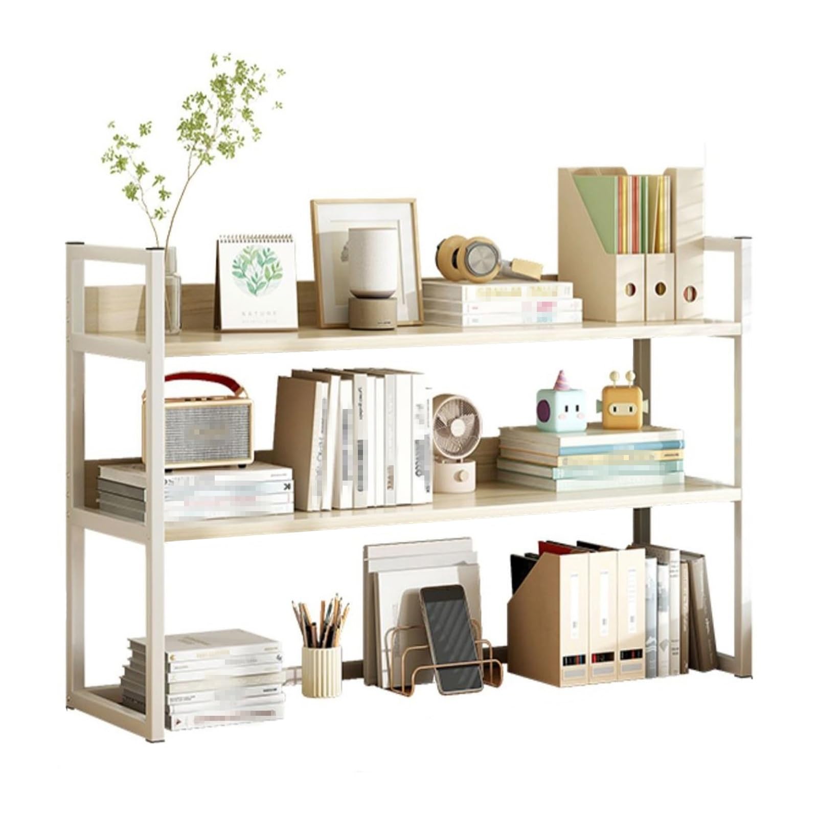 Étagère Bureau À Poser sur Bureau Rangement Etagere de Bureau, étagère de Bibliothèque, Organisateur de Table, Étagère de Rangement(White,50cm*24cm*60cm)