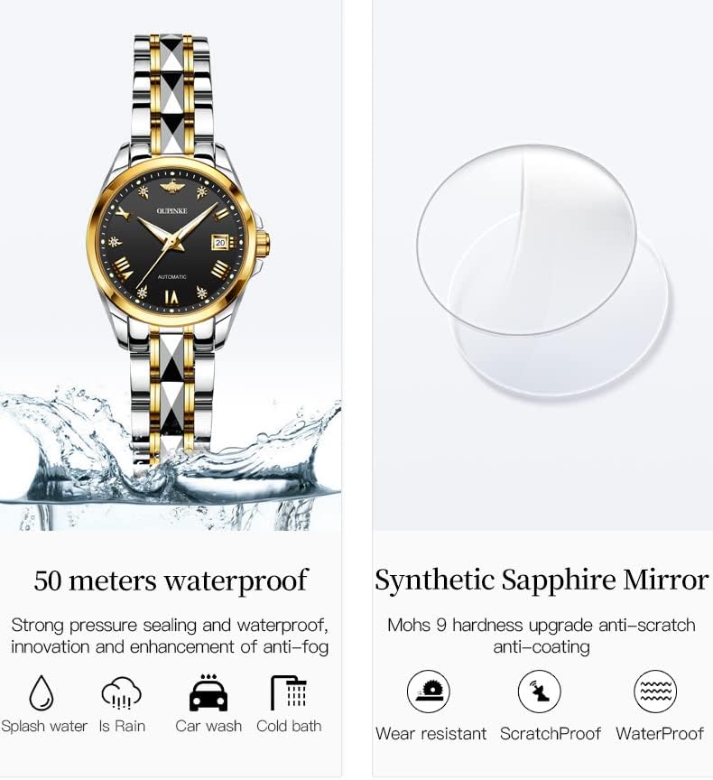 OLEVS Automatic Watches for Women Two Tone Gold and Silver Ladies Small Wrist Watches Luxury Diamond Dress Mechanical Waterproof Stainless Steel Date - Image 7