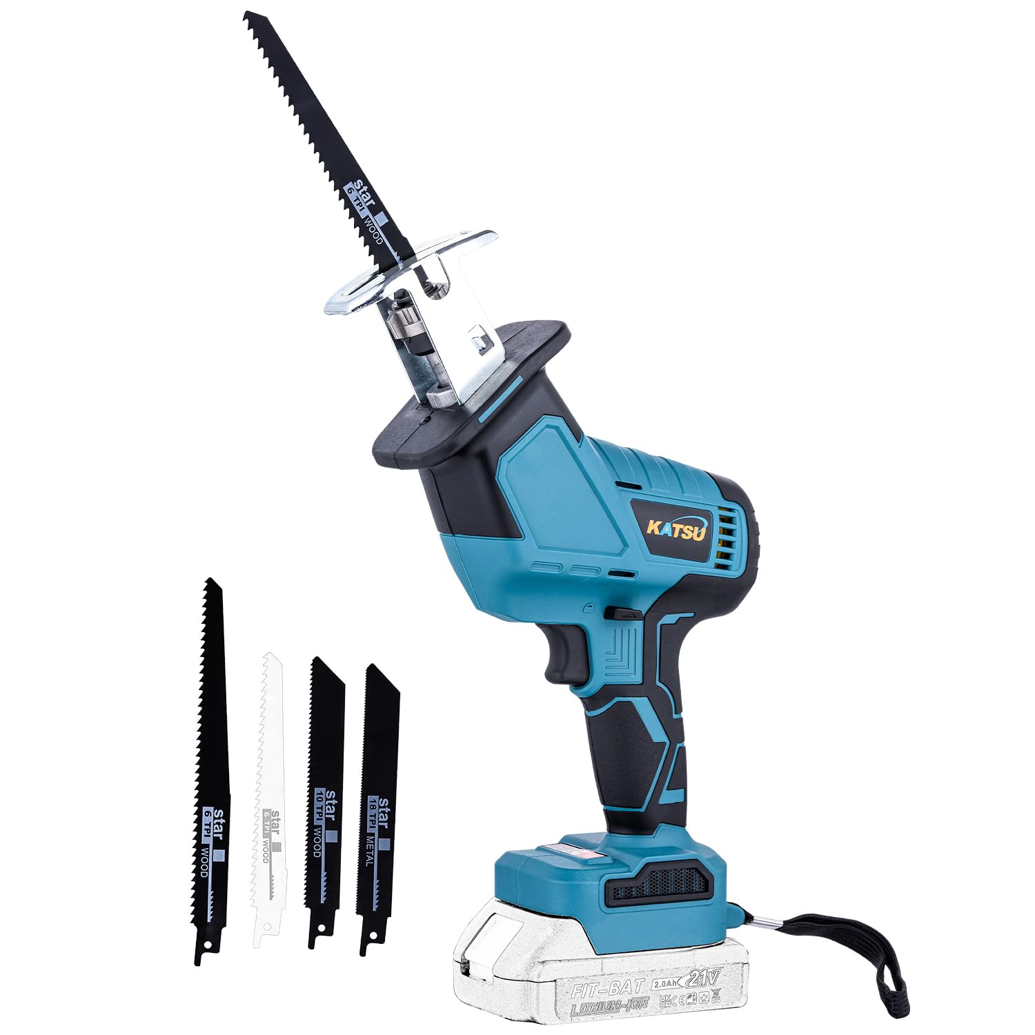 KATSU ToolsFIT-BAT Brushless Cordless Reciprocating Saw 21V, Battery Powered Mini Pruning Reciprocating Saw with Brushless Motor and 4PCs Blades, No Battery or Charger 102747