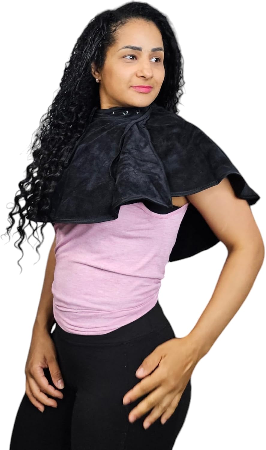 JADASH PRODUCTS Black Microfiber Shoulder Towel for Hair Bleaching – 400 GSM Bleach-Resistant Salon Hair Dye & Coloring Protection, Barber, Stylist & Makeup Towel Cape with Button Collar, 25 x 30 in