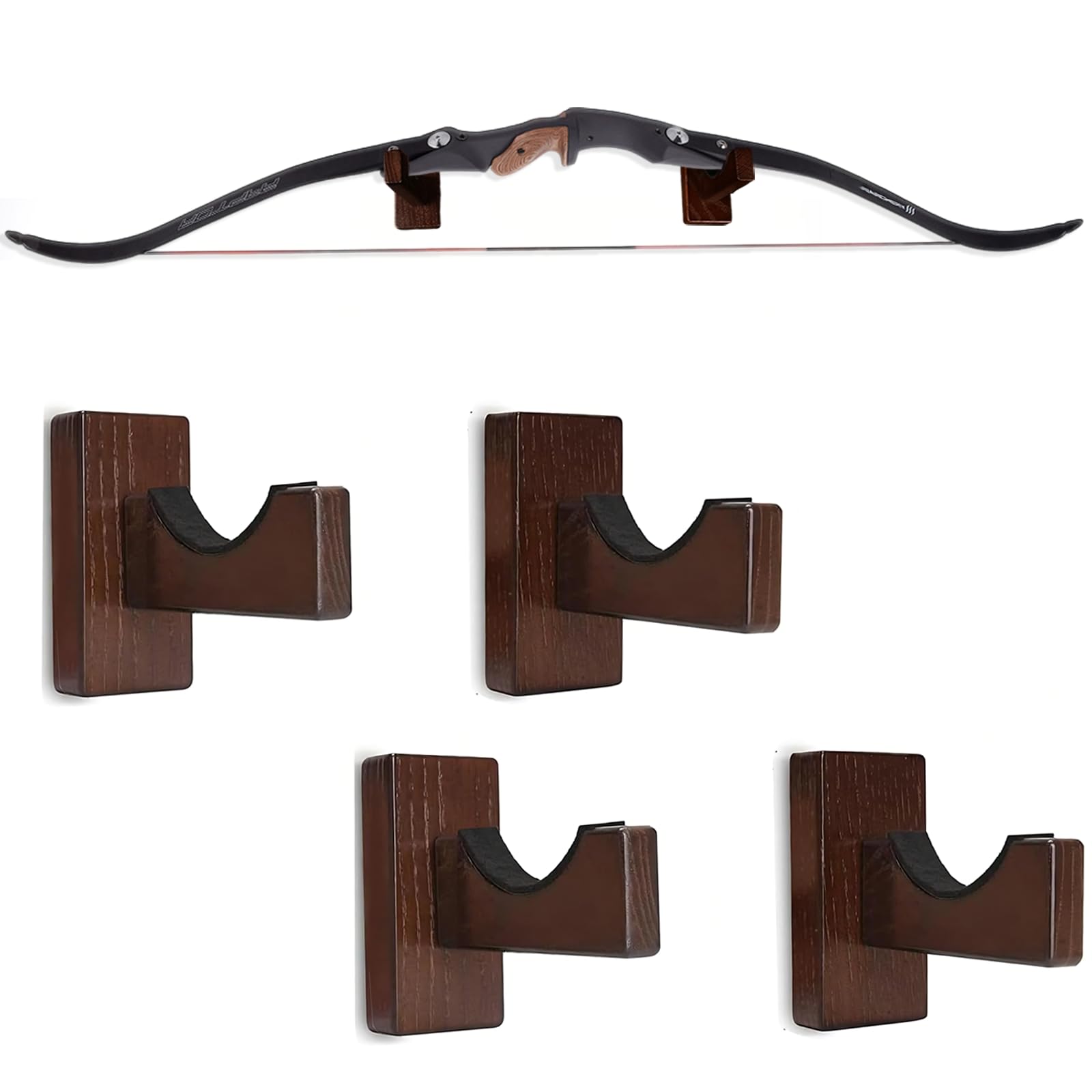 Bogenständer Wandhalterung Holz Bogenaufhänger Bogenhaken Wandmontage Bogenlagergestell Universeller Bogenhalter Ständer für Recurve-, Compound- und Langbogen Shop-Display Bogen - Kein Bogen (2 Sets)
