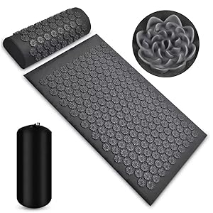 Acupressure Mat and Pillow Set for Back/Neck Pain Relief and Muscle Relaxation, Large – Black/Black