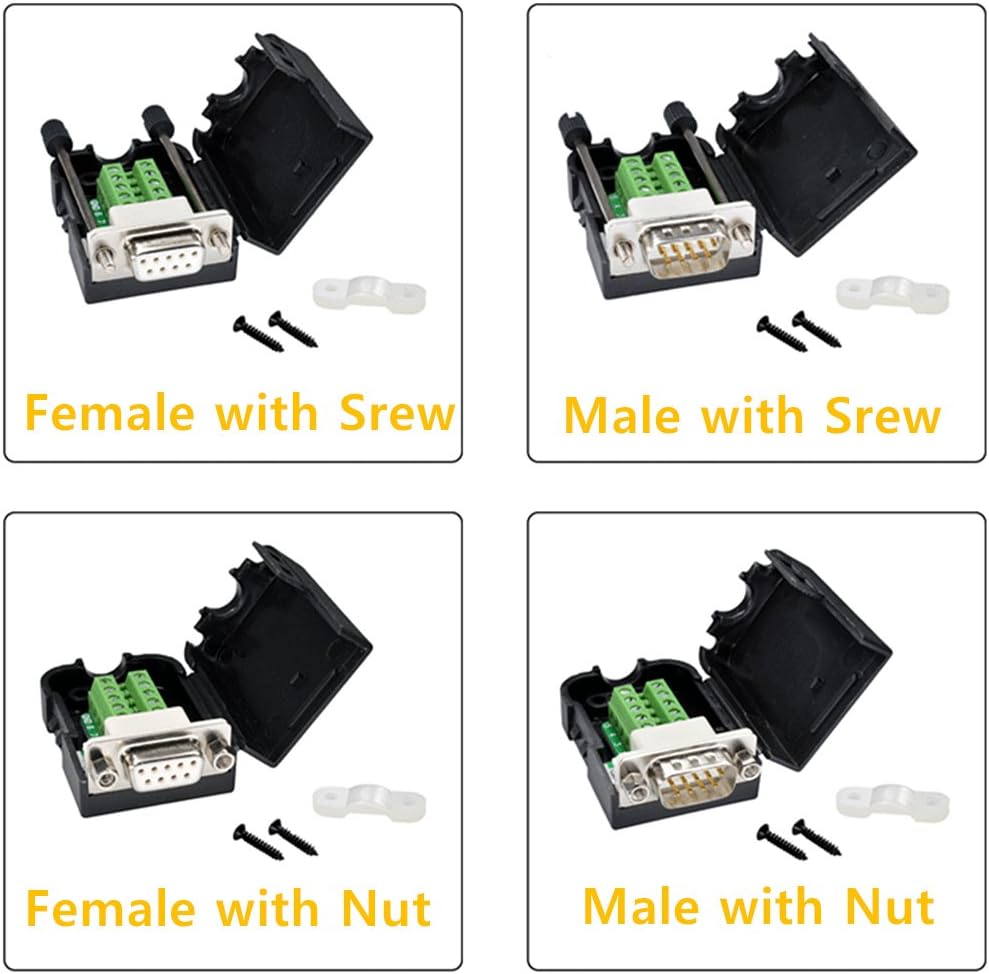 Oiyagai DB9 D-SUB RS232 VGA Adapter 9 Pin Signals Terminal Breakout Plastic Cover 2 Row (Male with Nut), Black,Green,White - Image 4