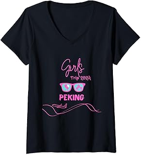 Womens Girls Trip 2024 Beijing Women's Group Travel Flying Holiday V-Neck T-Shirt