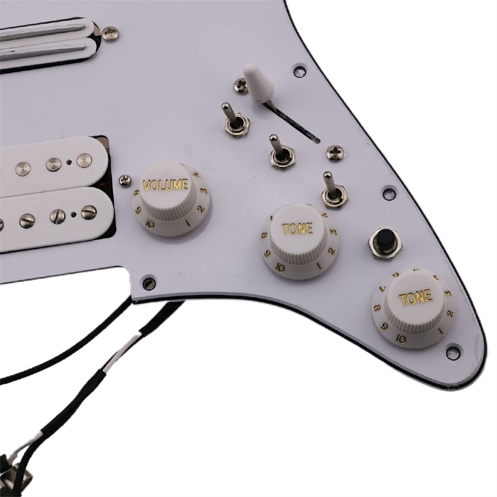 Geladenes Schlagbrett Strat Gitarre Pickup Vorverdrahteter Picker Alnico V Humbucker Pickup Single Cut Funktion Kabelbaum Guitar Set White Pickup (Color : White Pickguard)