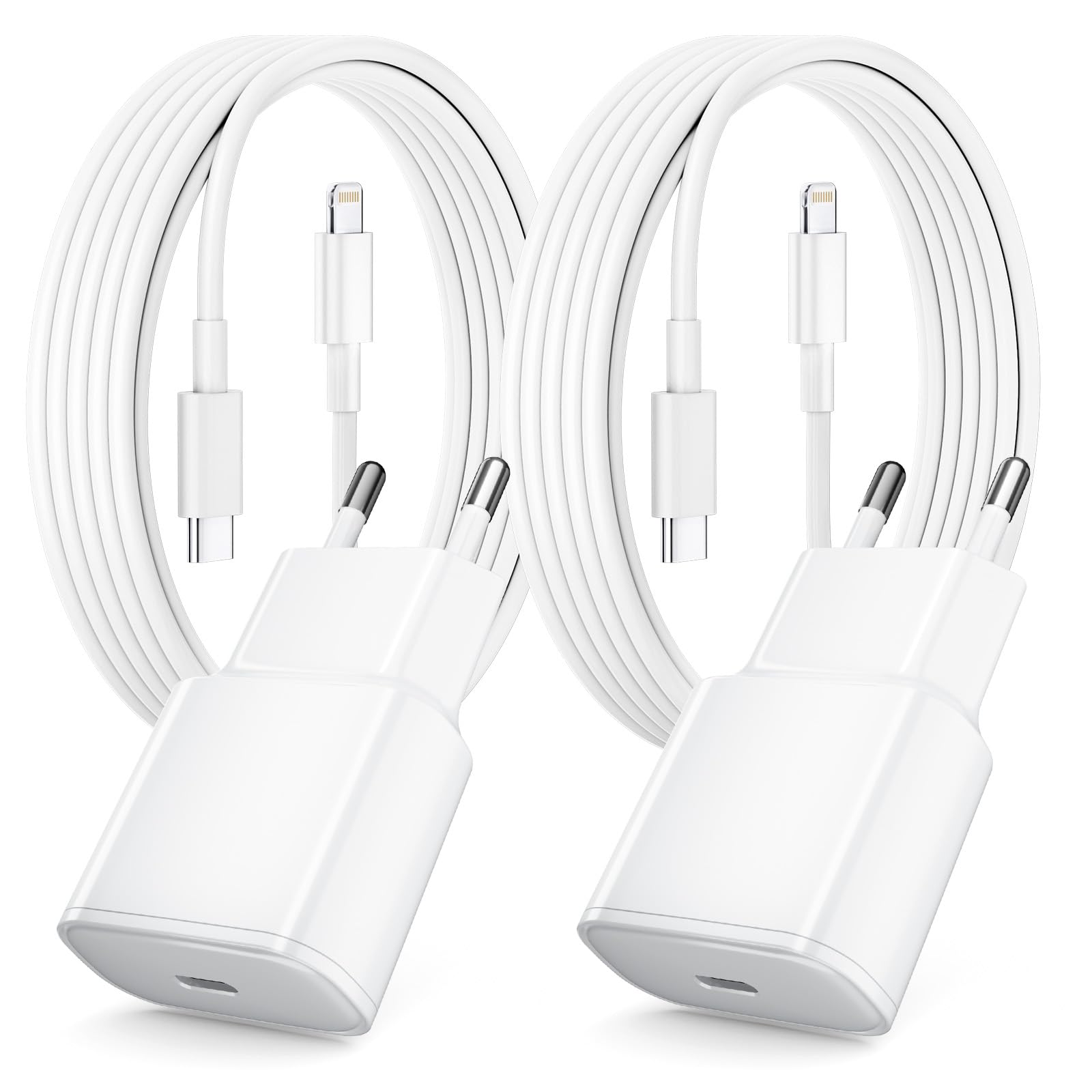 Chargeur Rapide pour iPhone, Lot de 2 PD 3.0 Prise USB C avec 2M Cable Lightning