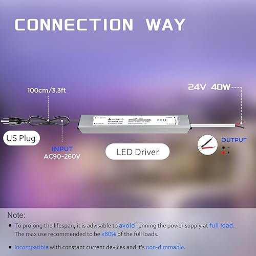 Vista 91 de Fuente de alimentación LED de 24 V 200 W, controlador LED IP67 impermeable, transformador de bajo voltaje de 110 V a CC de 24 voltios con enchufe