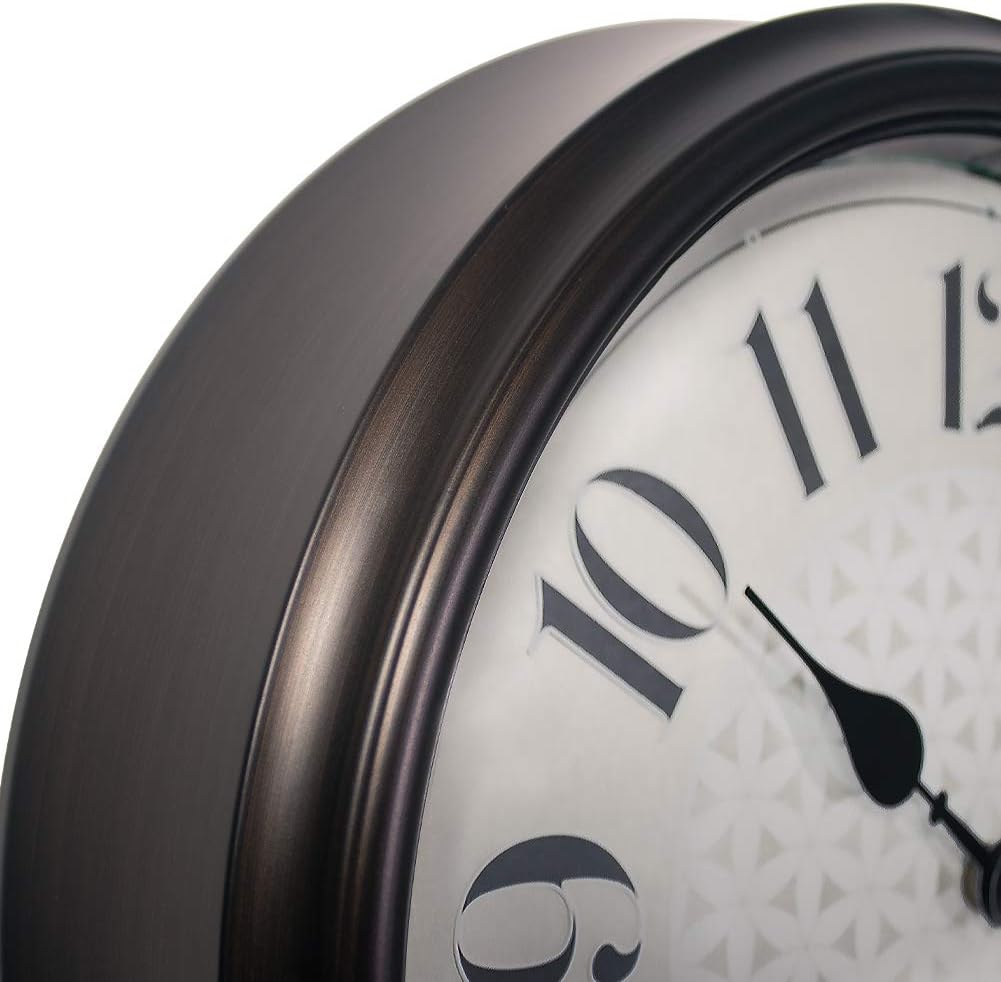 PresenTime & Co 14" Indoor/Outdoor Luminous Wall Clock with Thermometer, Weather Thermometer- Oil Rubbed Bronze Finish, Bright Warm Light Farmhouse Series