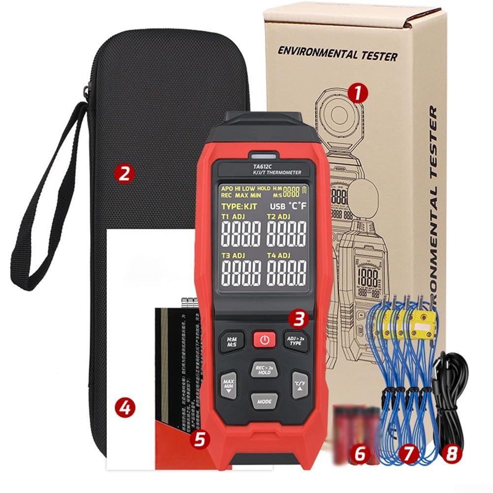 Digitales Thermoelement-Thermometer, 4-K, Typ K/J/T mit 5000 Datenspeicher, USB-PC-Anschluss für industrielle Labor, HVAC-Tests