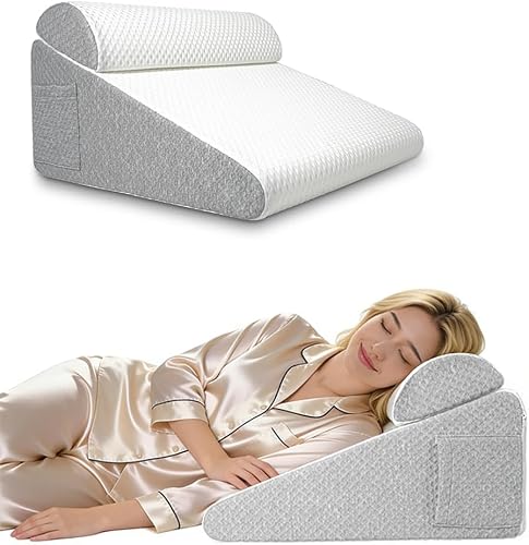 Wedge Pillow for Adults, Bed Wedge Pillow for Post Surgery, Triangle Pillow for Acid Reflux Relief, Sleep Apnea, Snoring, Back Pain Relief, Sleeping, Memory Foam Wedge Pillow with Washable Cover