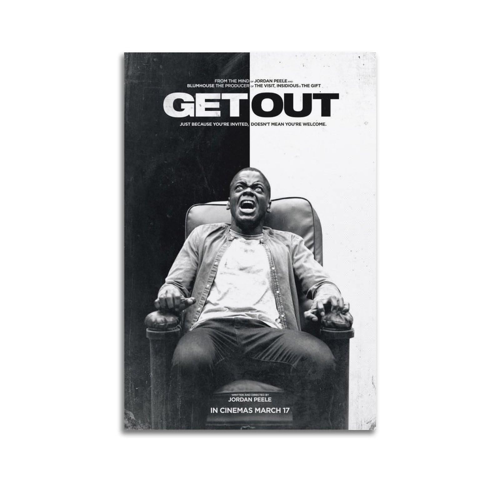 WITIN Horror Movie Poster Get Out Decorative Canvas Family Bedroom Picture Painting 12x18inch(30x45cm)