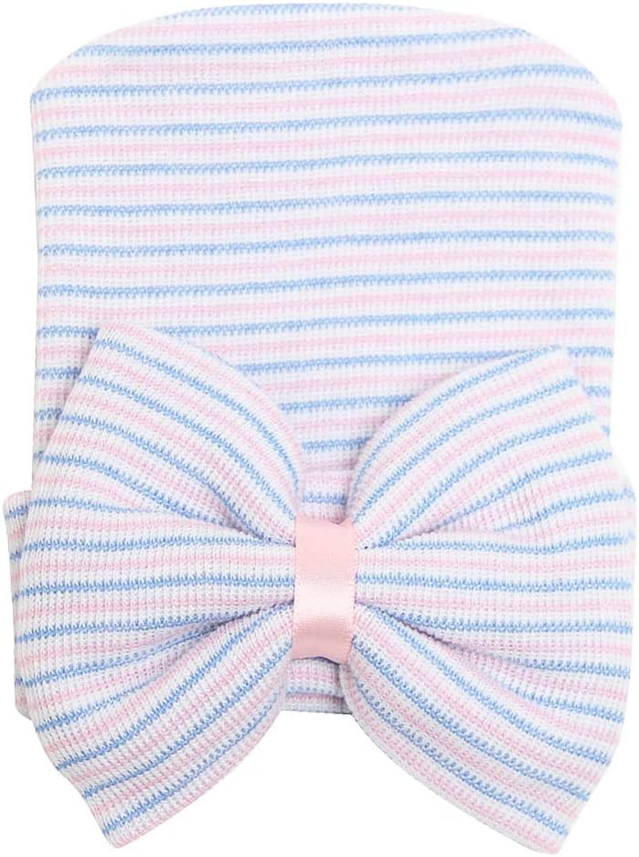 Zando Hospital Newborn Hat Girl with Bow Infant Baby Beanie First Photos | Stretch-cotton knit hats for newborn girls, hospital bags, coming home, nursery, sleep, photos, and baby shower gifts.