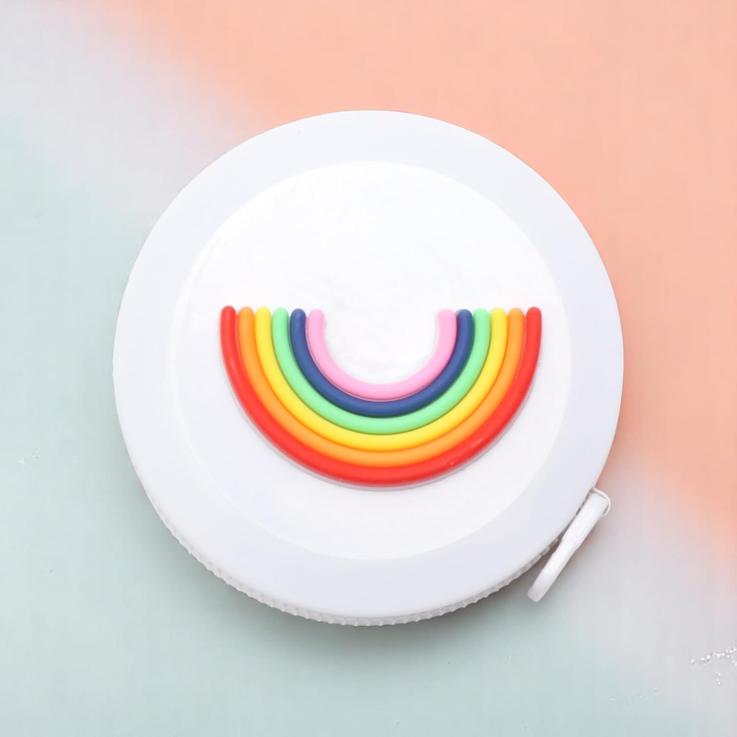 Generic 1Pcs Measure Tape Cartoon Push-Button Tape Measure Rainbow Design +/-5% Accuracy Plastic White 5x5x1.2cm