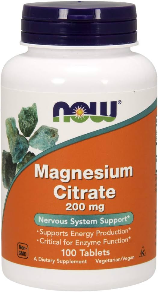 NOW Foods Citrato de Magnesio 200 mg, 100 tabletas (Paquete de 1)