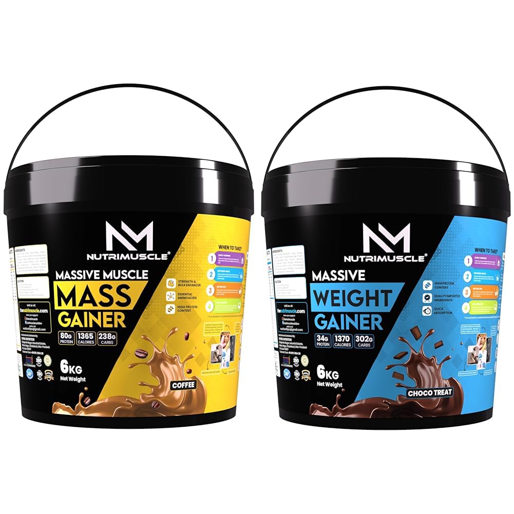 Nutrimuscle Massive Muscle Mass Gainer - 6 Kgs - Coffee Flavour For Muscle & Mass Gain - For Mass, | Nutrimuscle Massive Weight Gainer - 6 Kgs - Choco Treat Flavour For Weight & Mass Gain-image-49