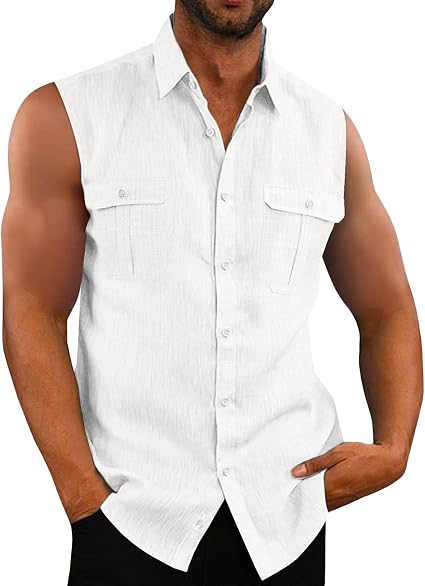 Bbalizko Camisas sin mangas para hombre, de lino, algodón, para verano,  playa, básica, sin mangas : Amazon.com.mx: Ropa, Zapatos y Accesorios