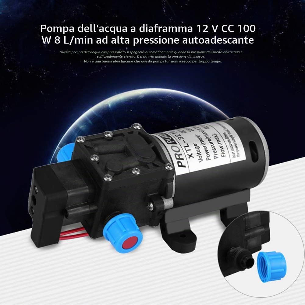 Estink Pompa dell'Acqua Autoadescante Estink, 12V DC, 8L, 100W, 160 PSI, per Lavaggio Auto e Giardino | Per lavaggio auto e giardino, portatile, alta pressione