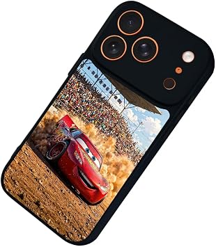 iPhone 17 Pro Max ile Uyumlu Şimsek McQueen Tasarımlı Glossy Premium Kılıf, Siyah