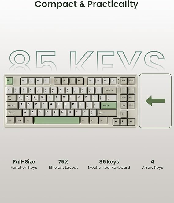 Kisnt KN85 Wireless Mechanical Keyboard, 75% Layout, Bluetooth/2.4GHz/USB-C, Custom RGB Backlit, Hot-Swappable Linear Switch, Creamy Sound for Gaming/Typing (Industrial Gray)