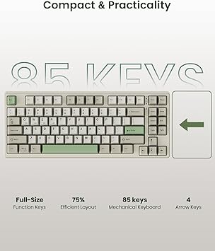 Kisnt KN85 Wireless Mechanical Keyboard, 75% Layout, Bluetooth/2.4GHz/USB-C, Custom RGB Backlit, Hot-Swappable Linear Switch, Creamy Sound for Gaming/Typing (Industrial Gray)