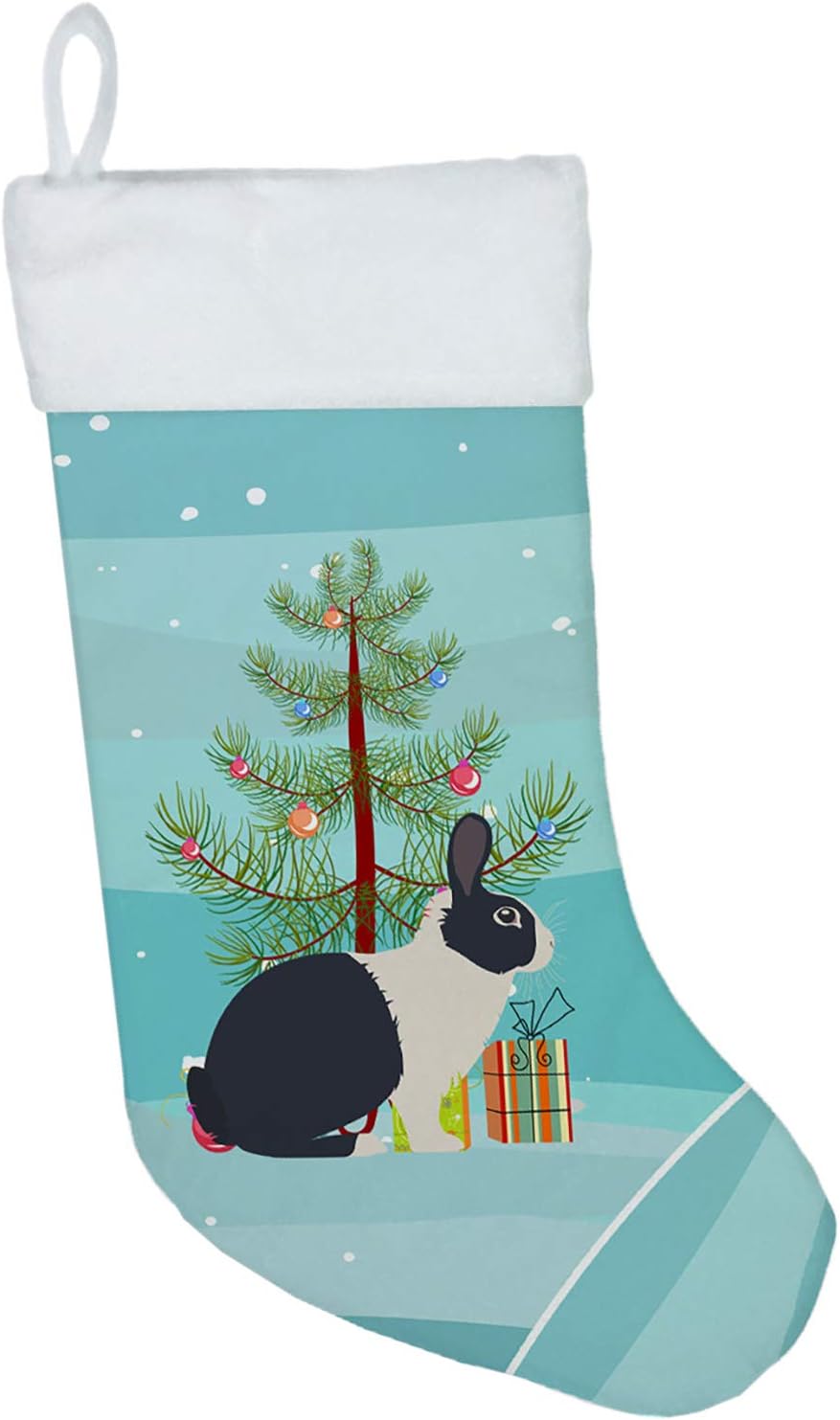 Caroline's Treasures BB9325CS Dutch Rabbit Christmas Christmas Stocking, Teal Fireplace Hanging Stockings Christmas Season Party Decor Family Holiday Decorations