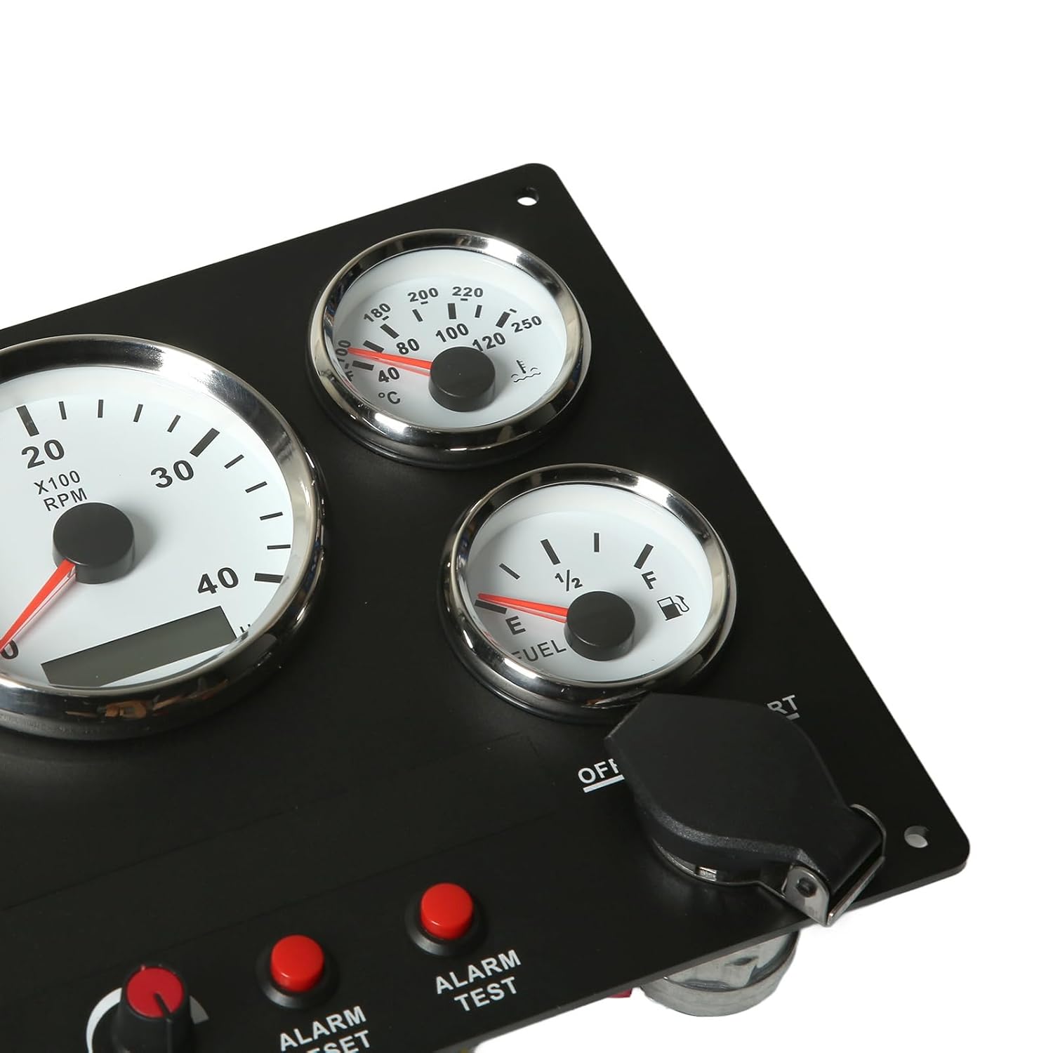 FILFEEL Marine Instrument Panel 5 Gauge Set with Tachometer Fuel & Temp Oil Pressure Voltmeter White Dial (White Dial)