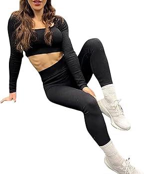 HodJIU Set di Yoga Donna Tuta Sportivo 2 Pezzi Abbigliamento Reggiseno Elasticizzato + Leggings Vita Alta Tuta Fitness Informale Senza Cuciture (Negro, L