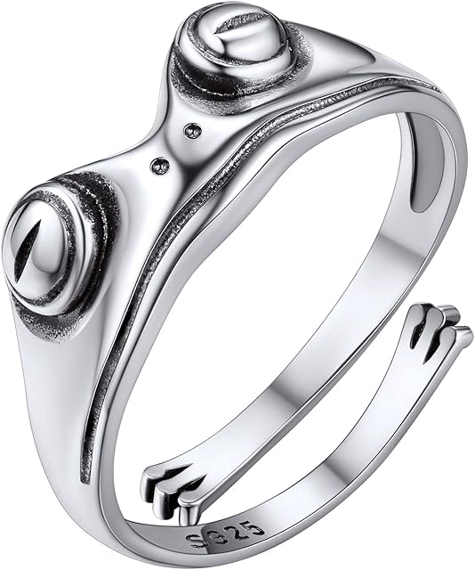 Women Stacking Rings Plain Silver Frog Open Rings for Girlfriend Birthday Party Gift