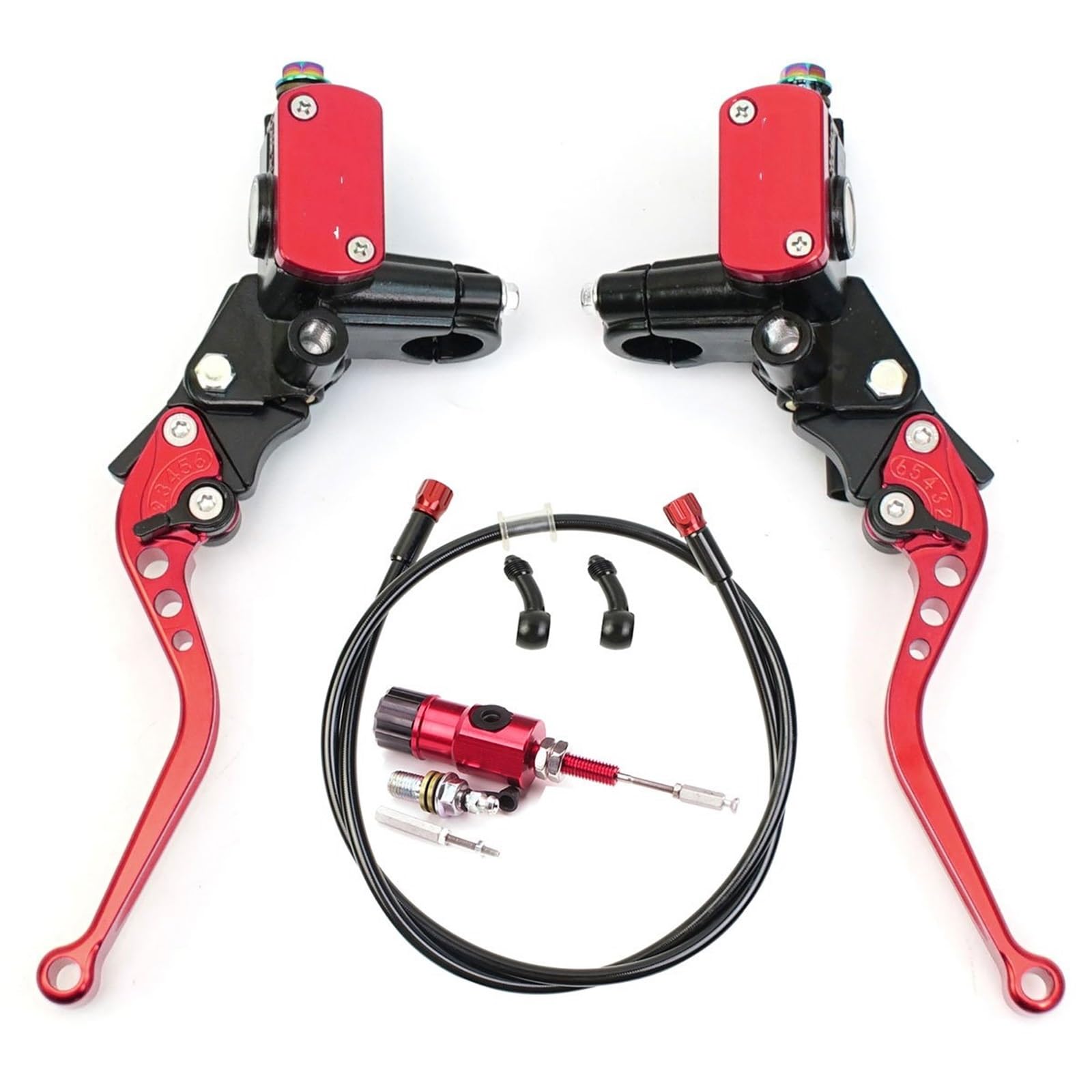 Iukmr Red Kit Motorcycle Clutch Brake Lever Motorcycle Hydraulic Clutch Kit Brake Master Cylinder Disc Lever Led(Red Kit)