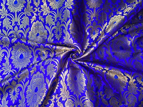 Tissu jacquard bleu roi métallisé x doré 112 cm Brocart BRO820 pour loisirs créatifs