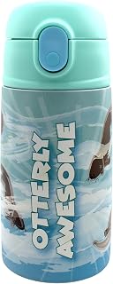 SRM Entertainment Stainless Steel Water Bottle with Straw Lid, Tumbler with Straw Spout and Flip Top Spill-Safe Lid, Travel Cup for Water, Milk, Juice, 13 oz (Sealife Sea Otter)