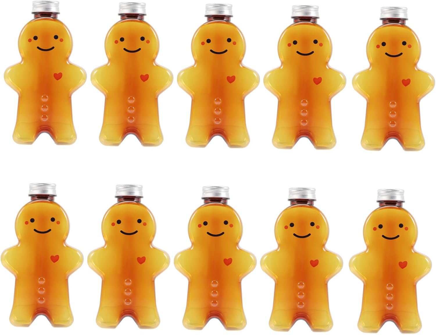 GLEAVI 10pcs Snowman Pet Drink Bottles Lids Juice Containers for Juicing Milk Bottles Caps Reusable for Water Milk Cocktails