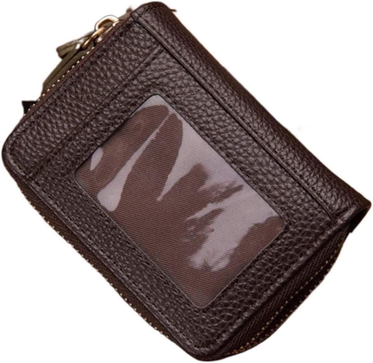 Passport ID Card Holder Short Size Organ Zipper Leather Wallet Neutral Travel Business Card Case Purse(Brown)