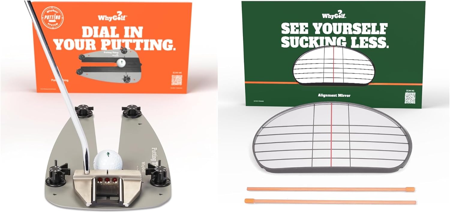 WhyGolf Golf Training Aid Bundle – Includes the Putting Thing for Stroke Accuracy & Alignment Mirror with 2 Rods for Improved Swing Setup, Posture, and Consistent Alignment for Better Golf Performance