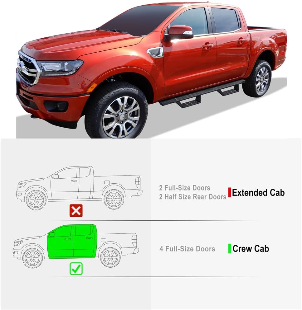 HD Ridez Overland Slider Drop Steps Compatible with Ford Ranger 2019-2026 SuperCrew Cab 4-Door
