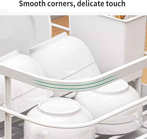 Miniatura 4 de Escurridor de platos con bandeja de goteo ABS con soporte para cubiertos, cesta extraíble, resistente a los arañazos, antideslizante, ahorro de