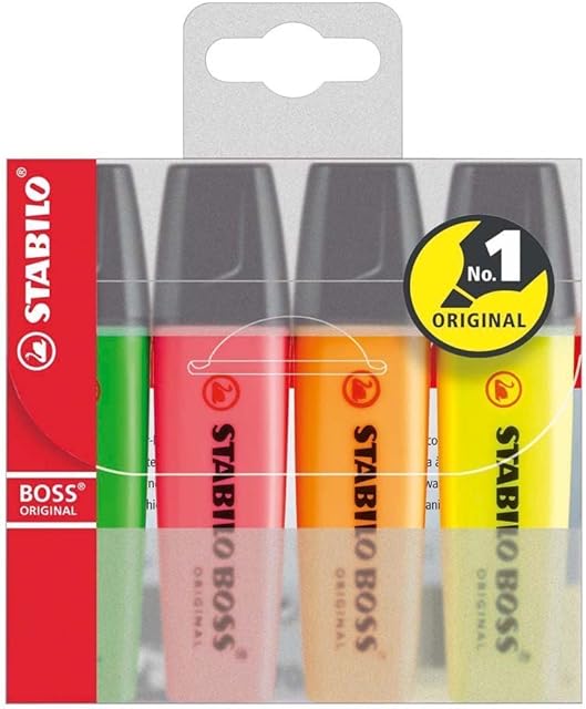 Stabilo Boss Highlighters, Pack of 4, Yellow, Green, Orange and Pink