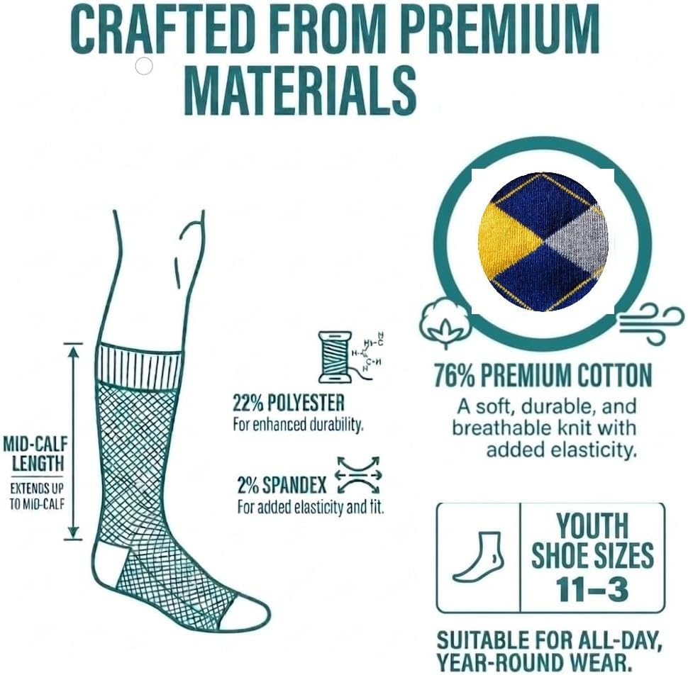 Triple M Plus Ring Bearer/Junior's Groomsmen Wedding|Party Events|Gala Collection Argyle Boys Dress socks