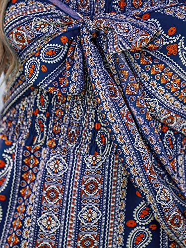 Cupshe Women's Paisley Bow Lace Up Jumpsuit Boho Wide Leg Romper Bow Tie Spaghetti Strap Outfit Blue #TOP4