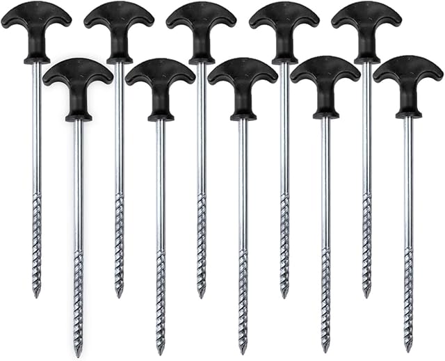 LATERN 10Pcs Spiral Tent Pegs, 20cm Galvanized Non-Rust Tent Peg Bivvy Camping Stakes Heavy Duty Rope Bivvy Pegs with Handle for Camping Trip Hiking Gardening