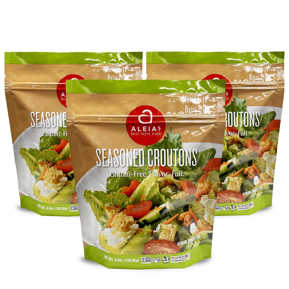 Aleia's Gluten-Free Seasoned Croutons 5.5oz 3-Pack: Crunchy Salad & Soup Topping, Dairy-Free, Soy-Free, Low Sodium, Kosher
