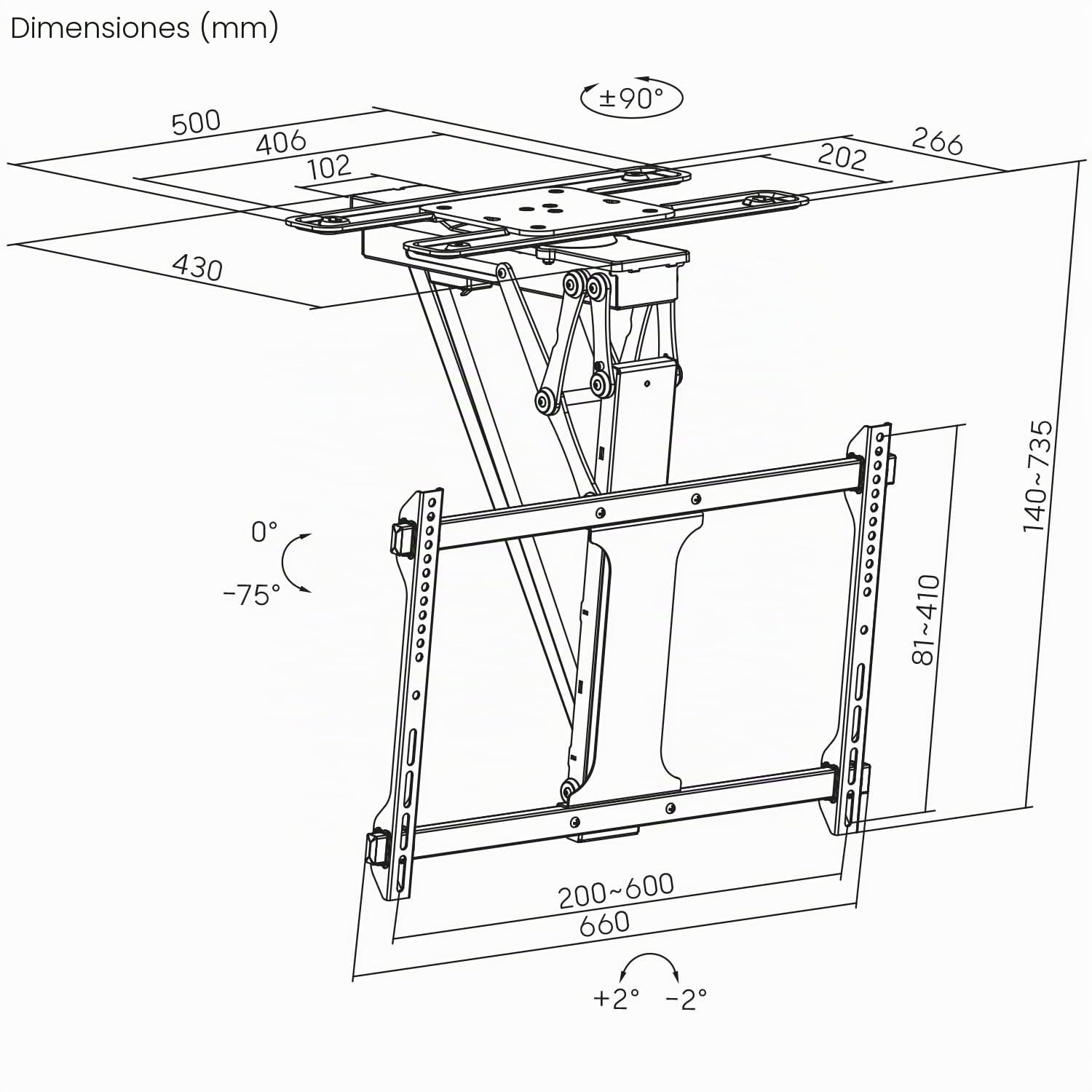 Maclean Electric Soporte de Techo para TV de 32" a 75" | Función de Inclinación y Giro Motorizada | max. VESA 600x400 | Control Remoto y App Tuya | Construcción Metálica Robusta | Sistema Anticolisión