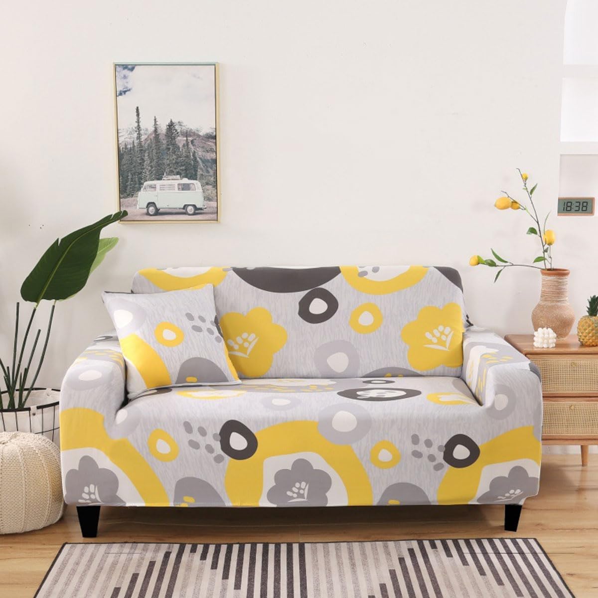 Snqzo P High Stretch Sofa Cover 1 2 3 4 Seater Super Soft Sofa Slipcover Rinted Spandex Couch Cover Universal Fitted Sofa Slipcover Washable Elastic Fabric Furniture (Size:2 Seater(145-185Cm),Color:p)