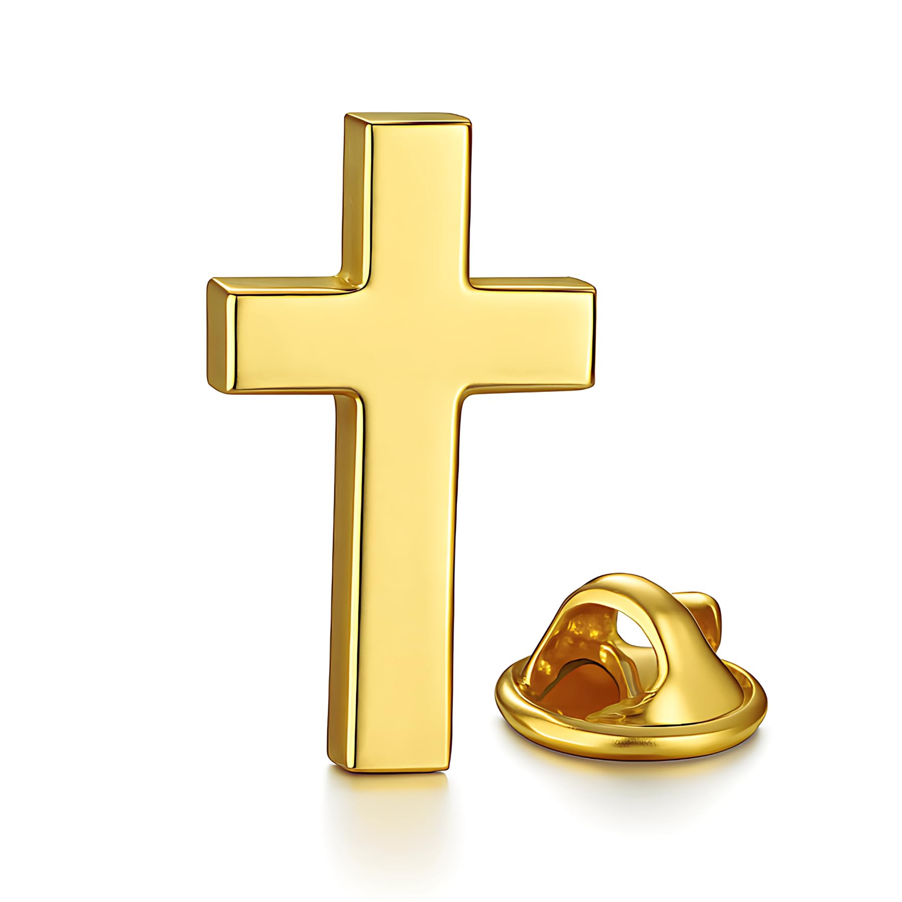 Zestaw dwóch złotych i srebrnych szpilek z krzyżem chrześcijańskim | Katolicki metalowy grawerunek laserowy w kolorze złotym | Katolicka przypinka do klapy religijnej, broszka dla mężczyzn i kobiet
