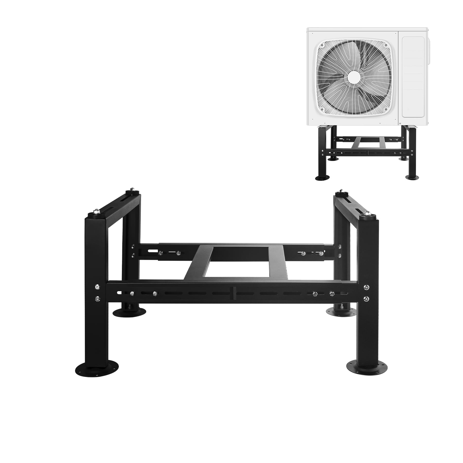 popmoon mini split ground stand for 18000-36000 btu, mini split ac bracket for ductless air conditioners heat pump system,heavy duty condenser stand adjustable length 27.5" to 41.3" max load 550lbs