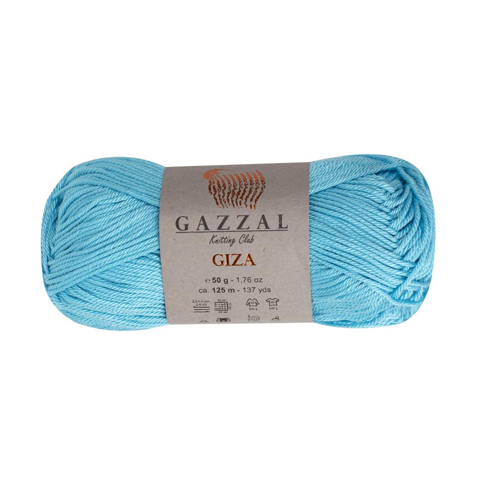 10 Skein (opakowanie) Gazzal Giza, 100% bawełna merceryzowana, każdy 50 g (125 m) miękki, cienki 2, turkusowy - 2480